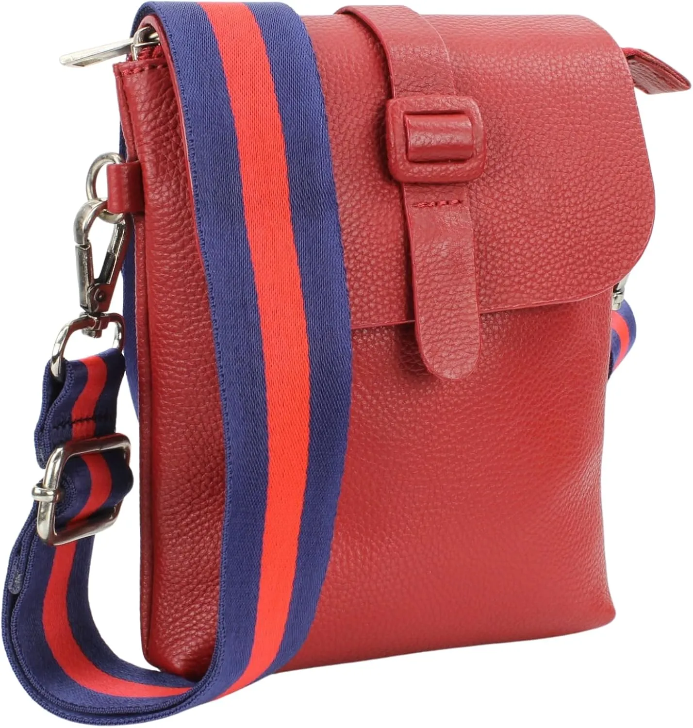 Flap Over Crossbody Bag with Adjustable Guitar Strap – Stylish Snap Closure Purse for Women – Genuine Leather
