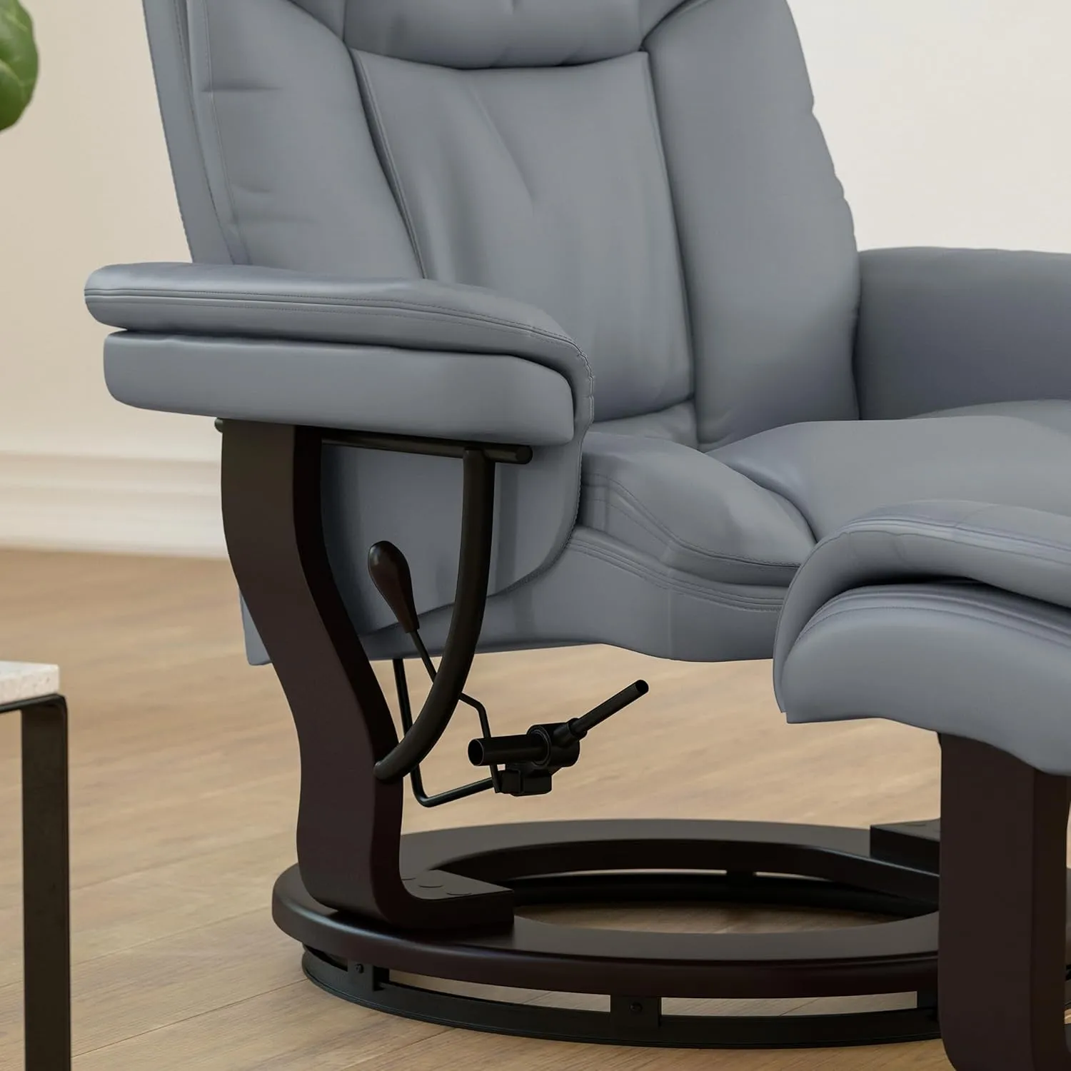 Flash Furniture Allie Contemporary Multi-Position Recliner and Curved Ottoman with Swivel Mahogany Wood Base in Gray LeatherSoft