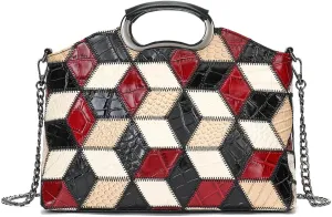 Floral Pattern Women Purse, Leather Ladies Designer Tote Bag Handbag Multicolor Patchwork Shoulder Bags