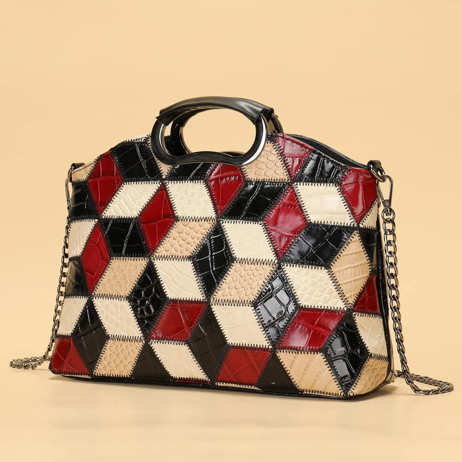 Floral Pattern Women Purse, Leather Ladies Designer Tote Bag Handbag Multicolor Patchwork Shoulder Bags