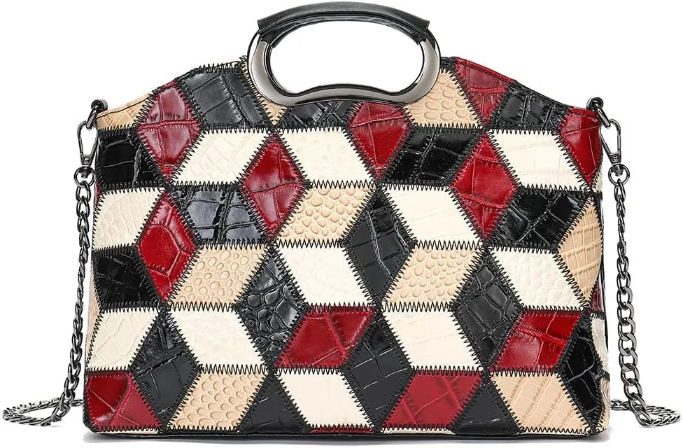 Floral Pattern Women Purse, Leather Ladies Designer Tote Bag Handbag Multicolor Patchwork Shoulder Bags