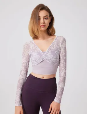 Floral Print Long Sleeve Workout Mesh T-Shirt