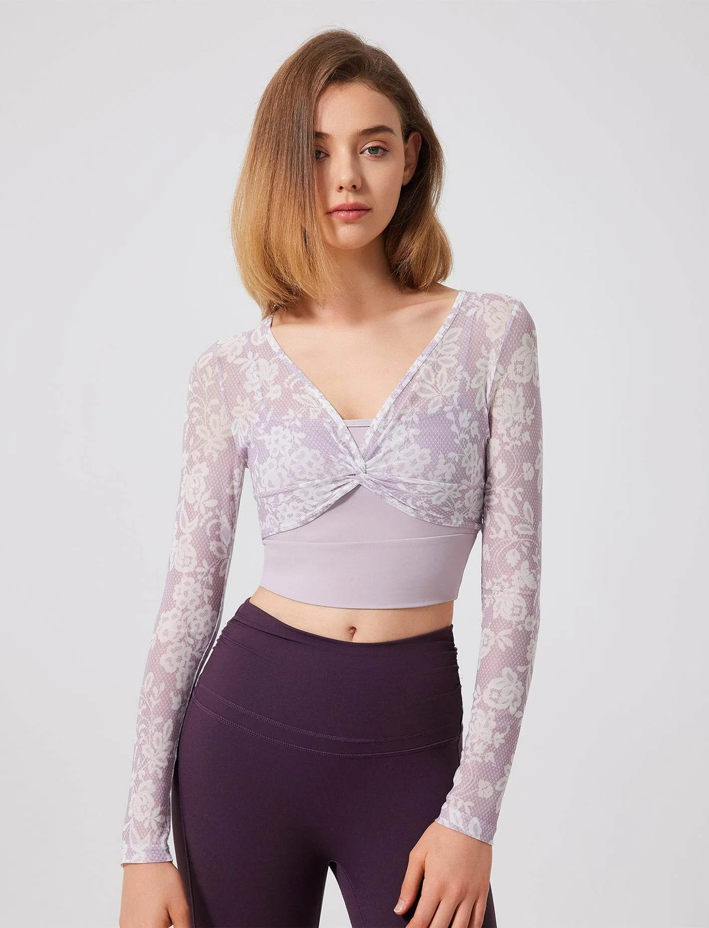 Floral Print Long Sleeve Workout Mesh T-Shirt