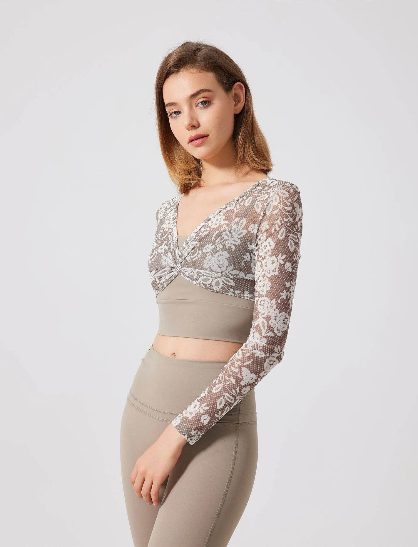 Floral Print Long Sleeve Workout Mesh T-Shirt