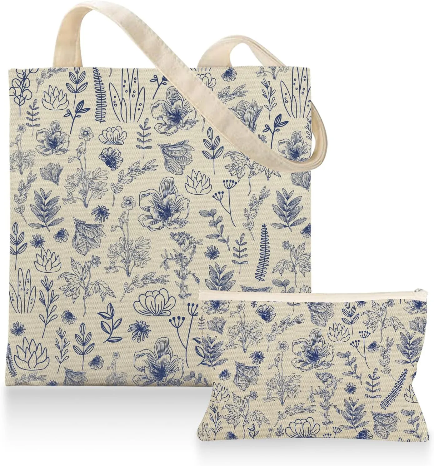 Flower Canvas Tote Bag for Women, Flower Tote Bag with Makeup Pouch Bag for Gym, Travel, Work, Birthday Thanksgiving Mothers Day Gifts for Mom Daughter Aunt Sister