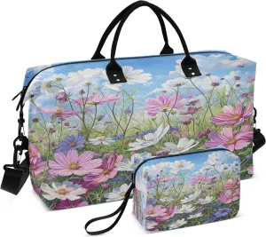 Flower Travel Duffle Bag Gym Bag, Flowers Pink Purple Petals Weekender Bags for Women with Toiletry Bag Travel Tote Bag Swim Bag