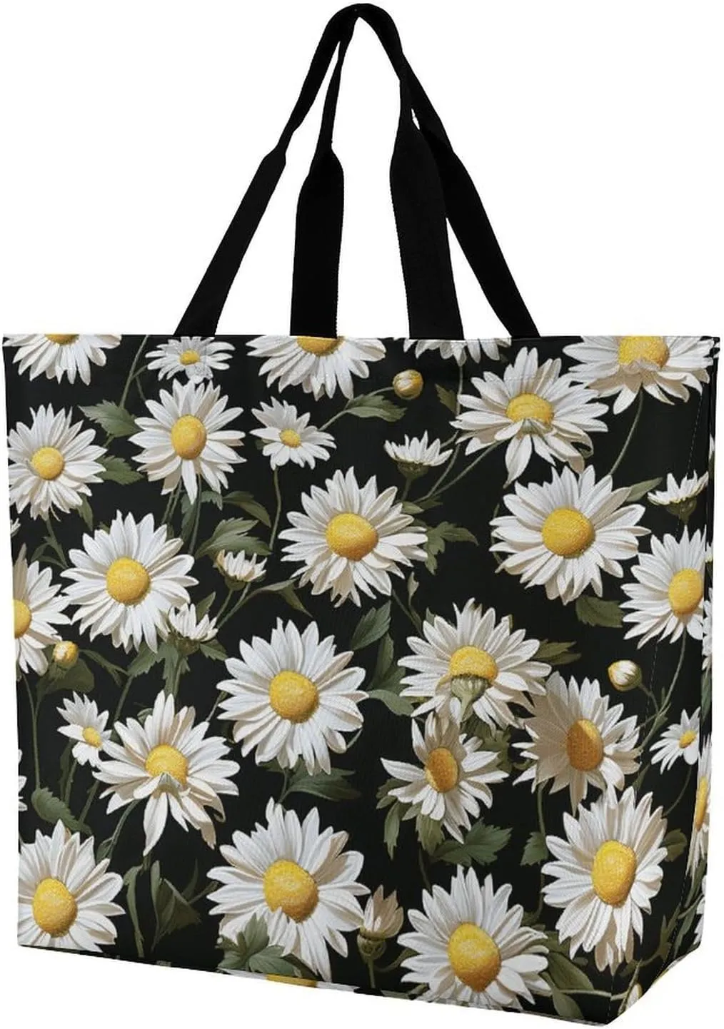 Flowers And Horses Hand Drawn Tote Bag for Women Reusable Grocery Shoulder Bag Shopping Bags for Travel, Groceries