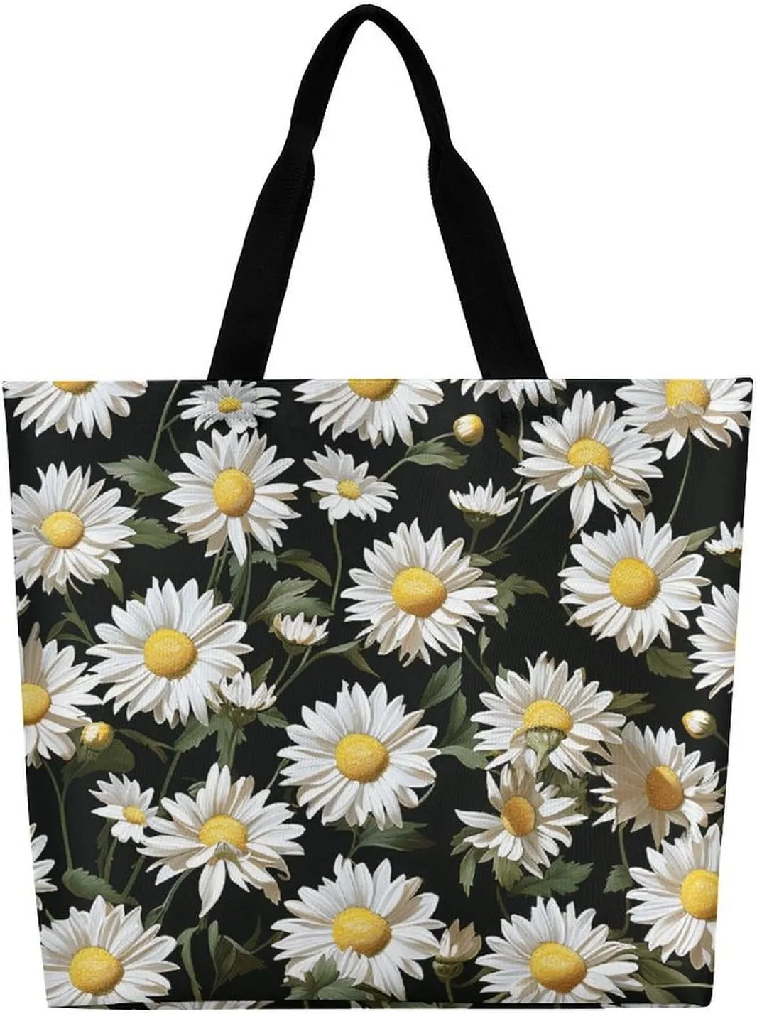 Flowers And Horses Hand Drawn Tote Bag for Women Reusable Grocery Shoulder Bag Shopping Bags for Travel, Groceries