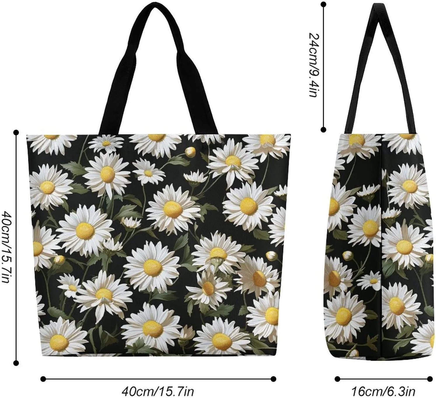 Flowers And Horses Hand Drawn Tote Bag for Women Reusable Grocery Shoulder Bag Shopping Bags for Travel, Groceries
