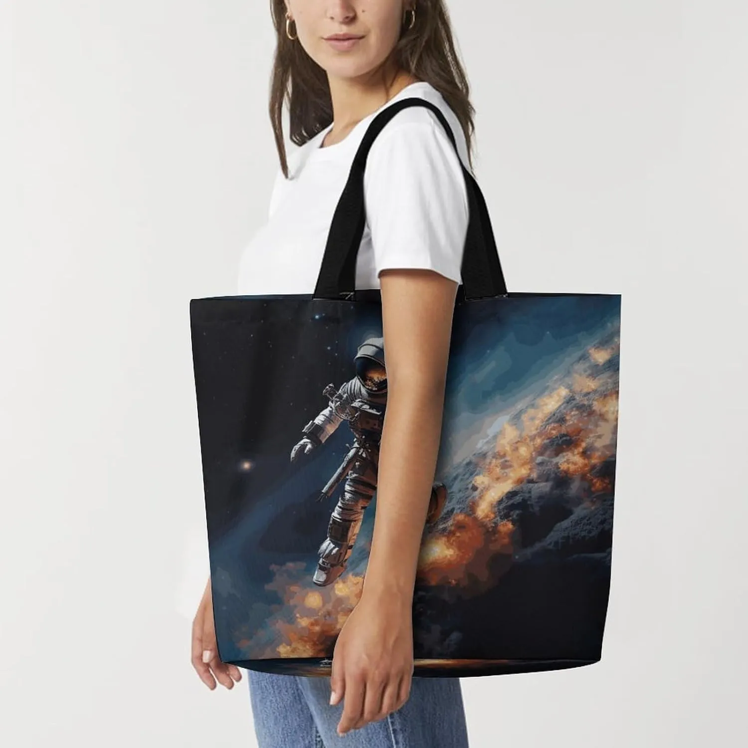 Flowers And Horses Hand Drawn Tote Bag for Women Reusable Grocery Shoulder Bag Shopping Bags for Travel, Groceries