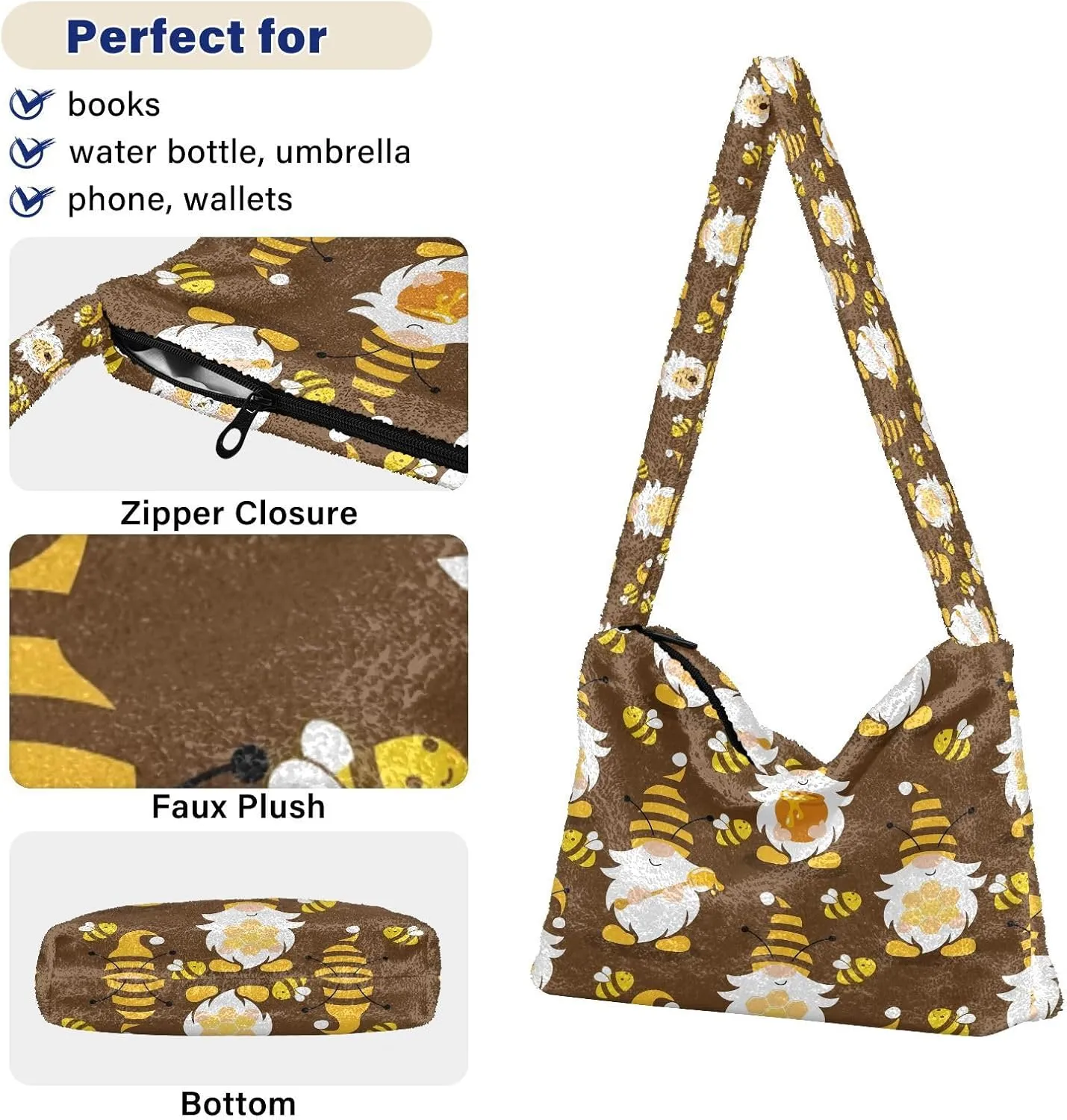 Fluffy Crossbody Bag for Women,Polyester Crossbody Bag Fluffy Tote Bag Lady Shoulder Bag