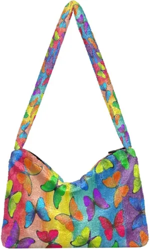 Fluffy Crossbody Bag for Women,Polyester Crossbody Bag Fluffy Tote Bag Lady Shoulder Bag