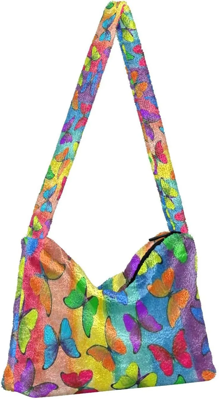 Fluffy Crossbody Bag for Women,Polyester Crossbody Bag Fluffy Tote Bag Lady Shoulder Bag