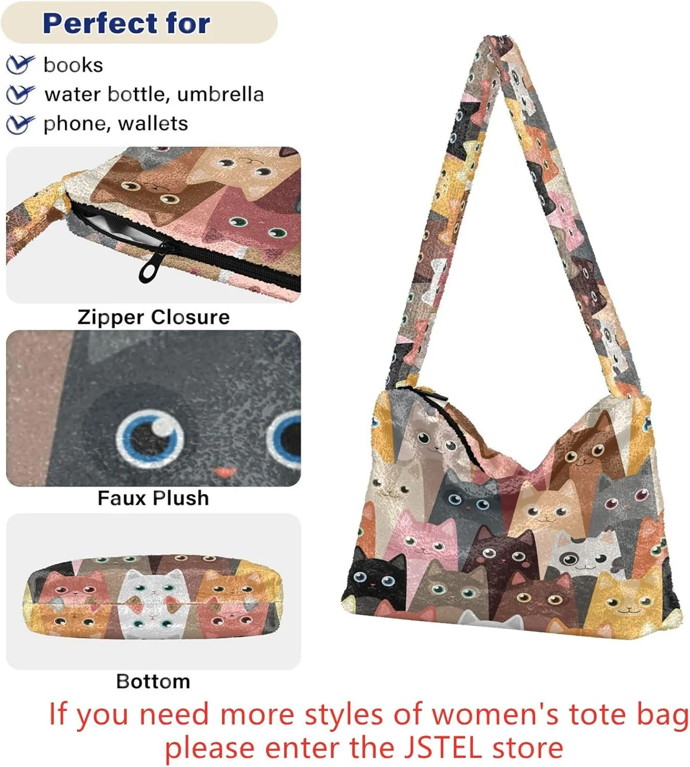 Fluffy Crossbody Bag for Women,Polyester Crossbody Bag Fluffy Tote Bag Lady Shoulder Bag