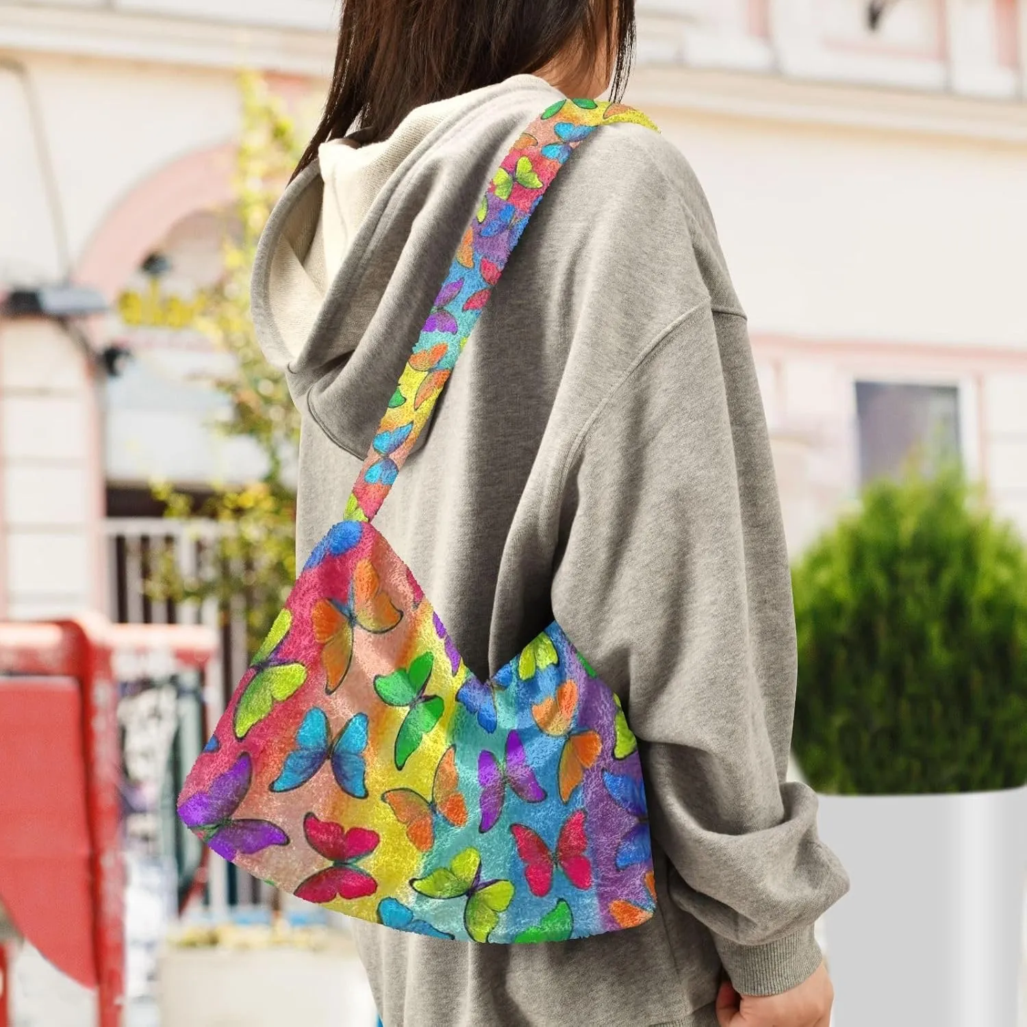 Fluffy Crossbody Bag for Women,Polyester Crossbody Bag Fluffy Tote Bag Lady Shoulder Bag
