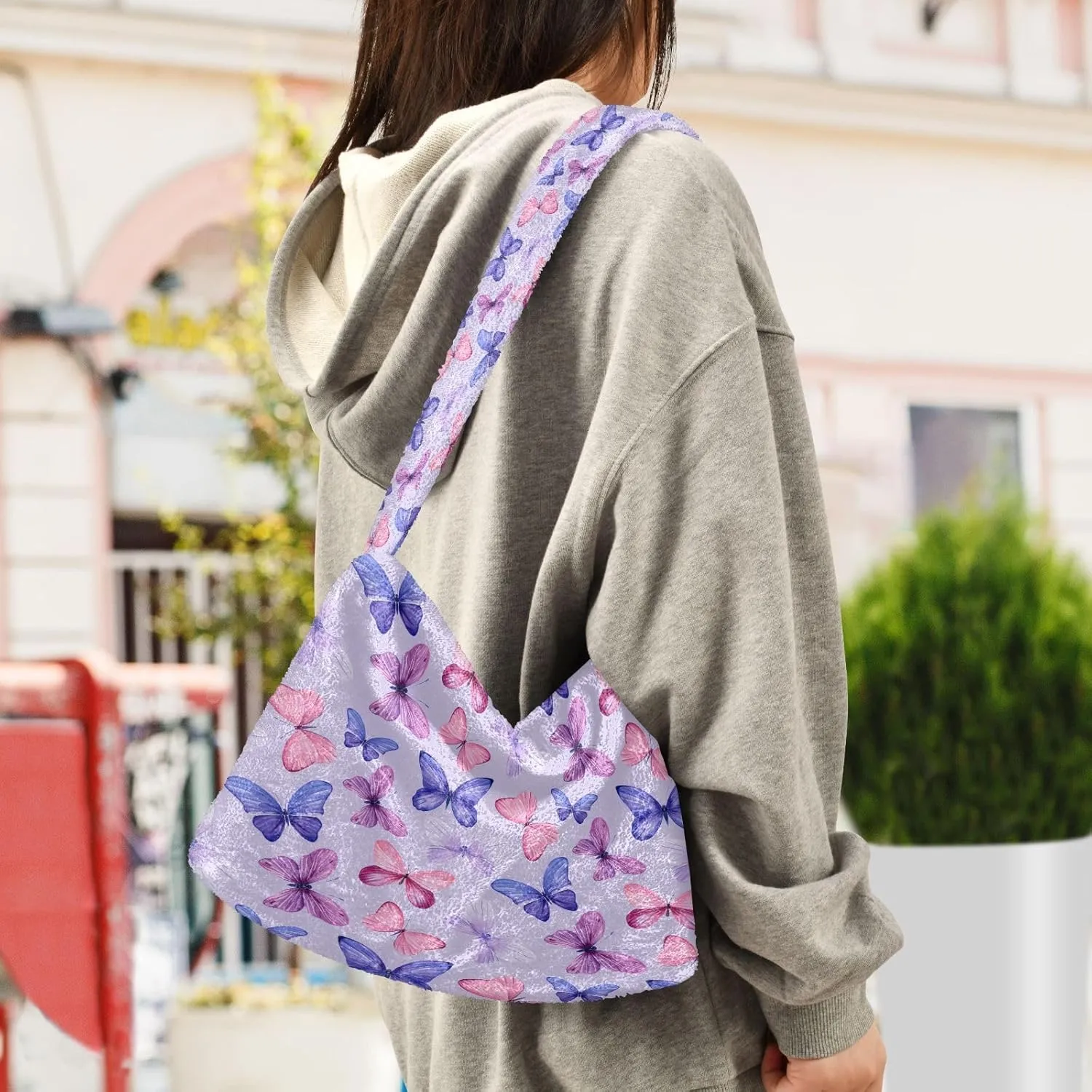 Fluffy Crossbody Bag for Women,Polyester Crossbody Bag Fluffy Tote Bag Lady Shoulder Bag