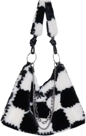 Fluffy Shoulder Bag Plaid Plush Underarm Bag Y2K Fuzzy Chain Crossbody Bag for Women Winter