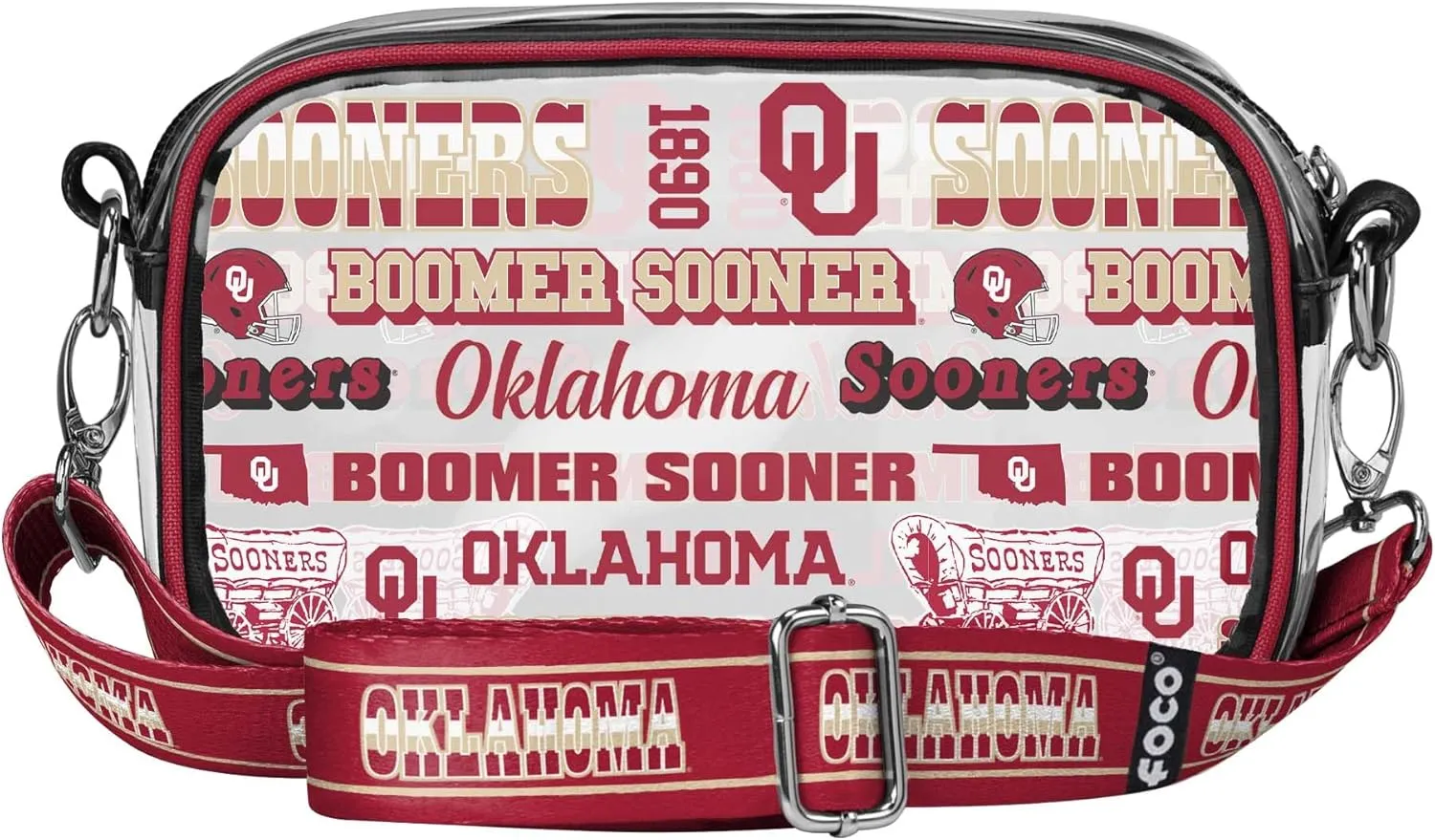 FOCO NCAA College Team Logo Stripe Clear Crossbody Bag