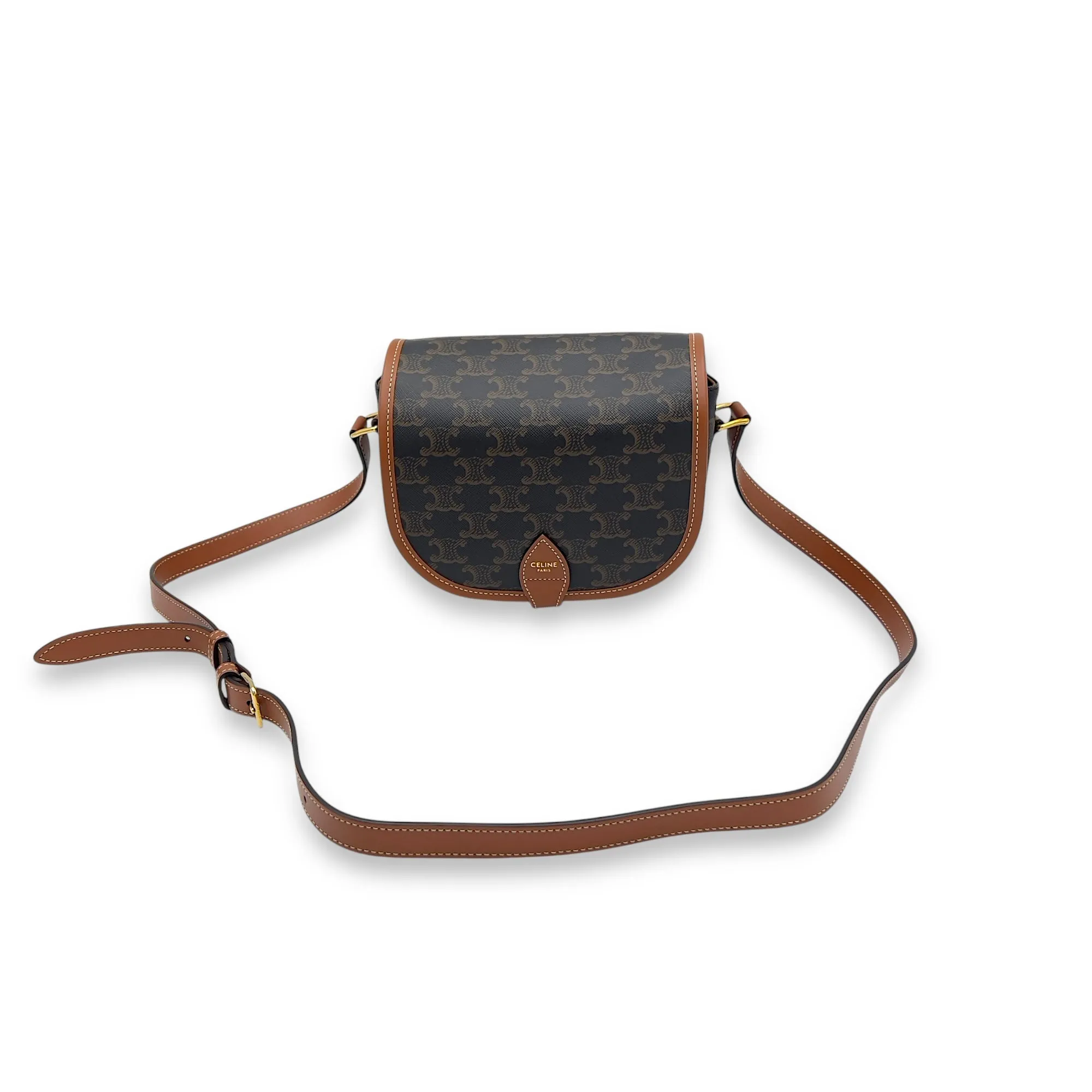 Folco Crossbody Bag Brown in Coated Canvas, Gold hardware