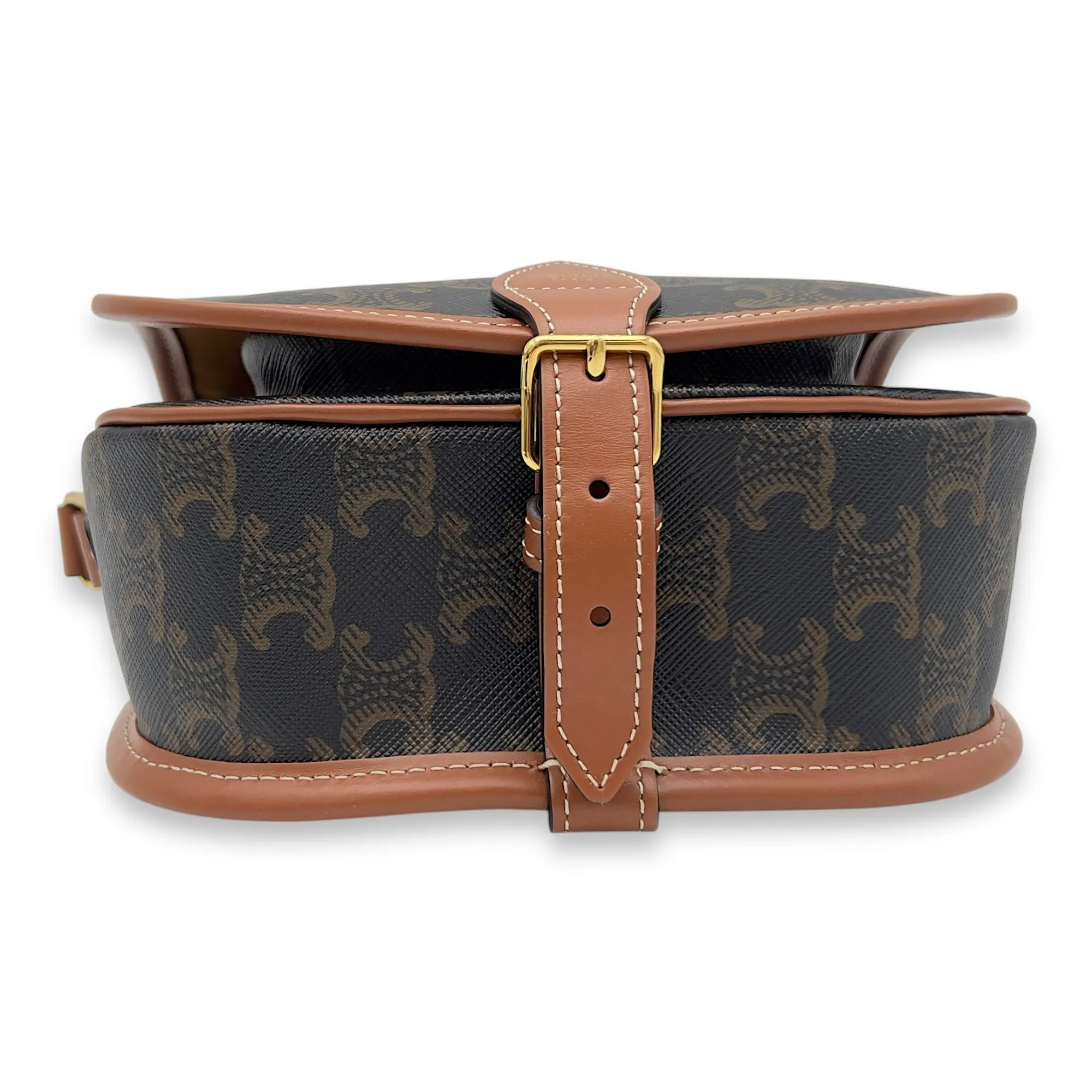 Folco Crossbody Bag Brown in Coated Canvas, Gold hardware