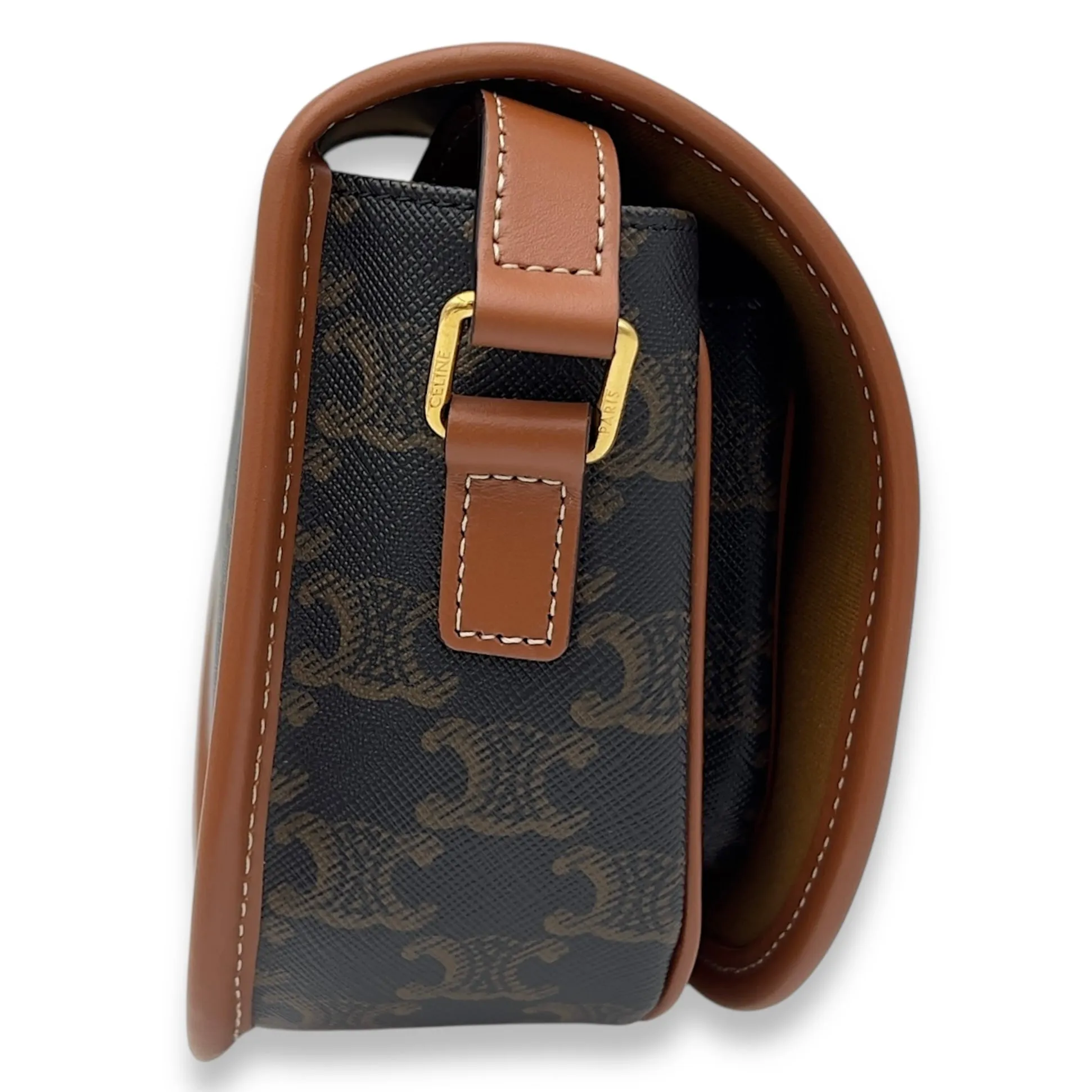 Folco Crossbody Bag Brown in Coated Canvas, Gold hardware