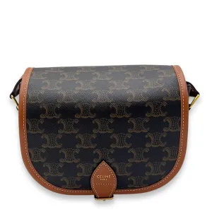 Folco Crossbody Bag Brown in Coated Canvas, Gold hardware