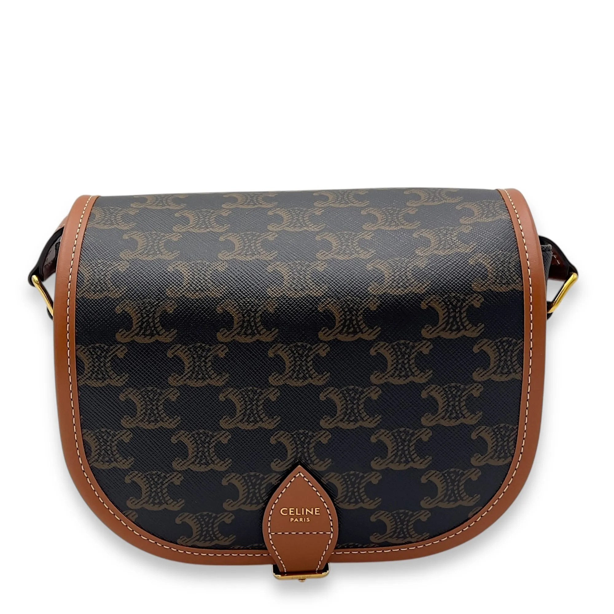Folco Crossbody Bag Brown in Coated Canvas, Gold hardware