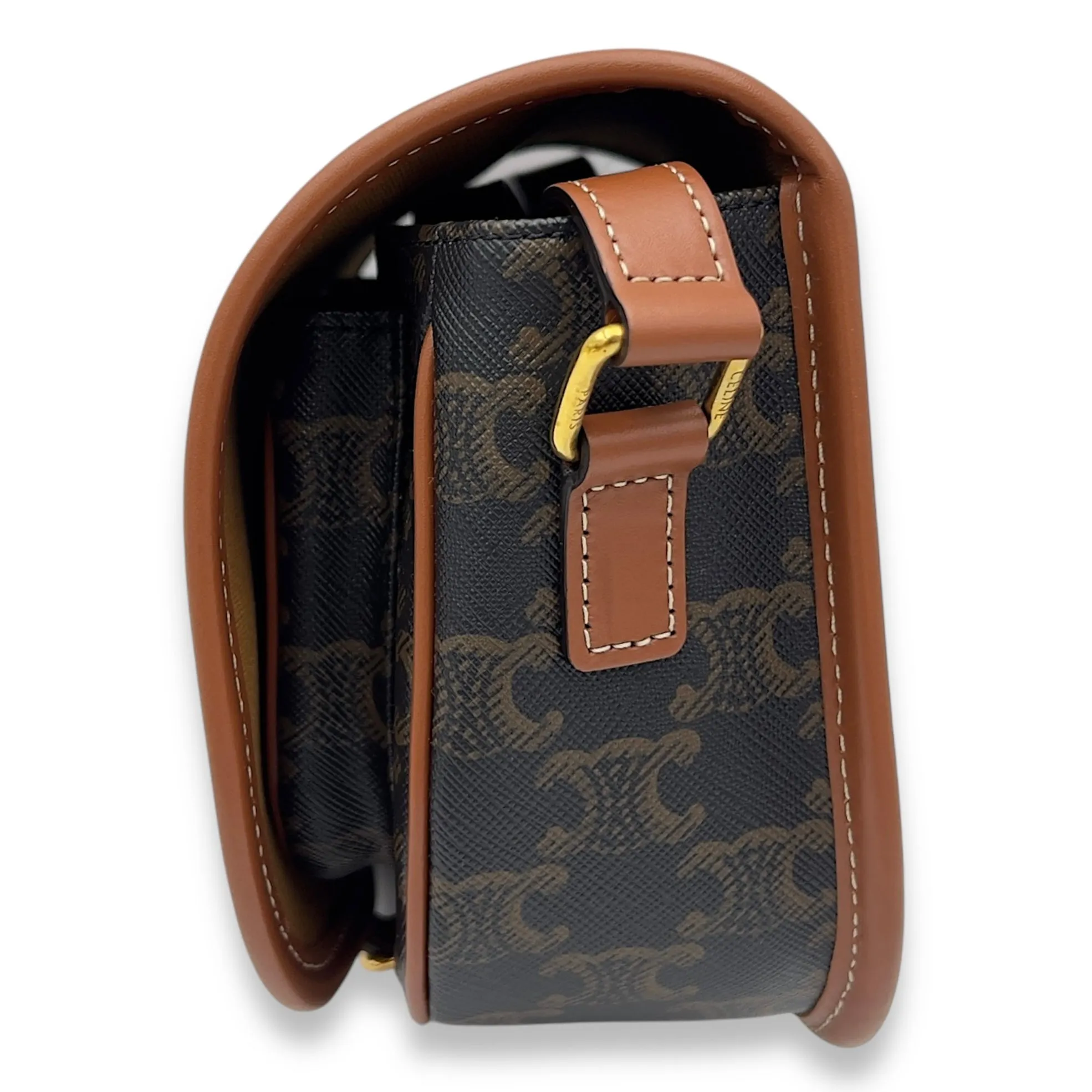 Folco Crossbody Bag Brown in Coated Canvas, Gold hardware