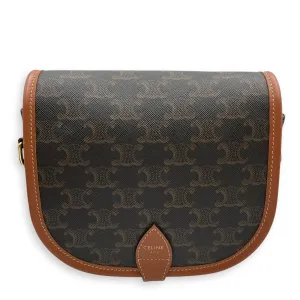 Folco Medium Brown Crossbody Bag in Triomphe Canvas, Gold hardware