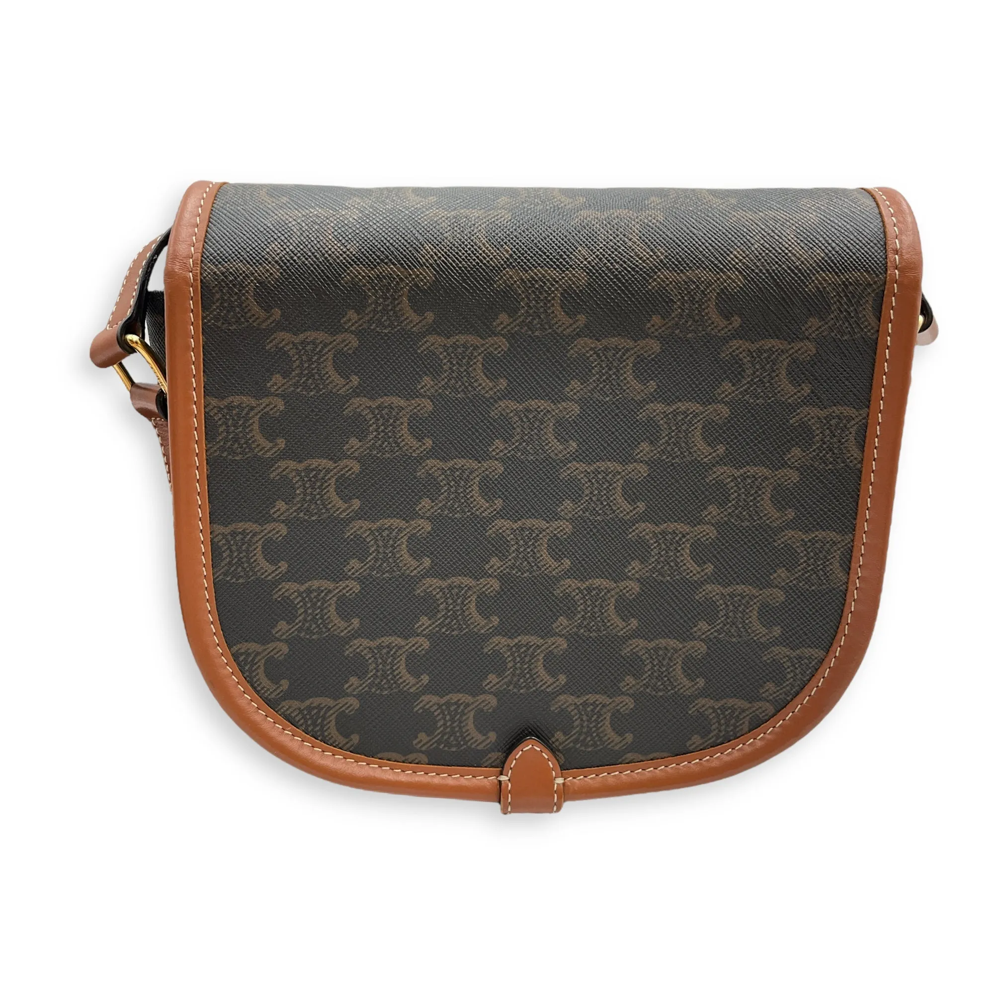 Folco Medium Brown Crossbody Bag in Triomphe Canvas, Gold hardware