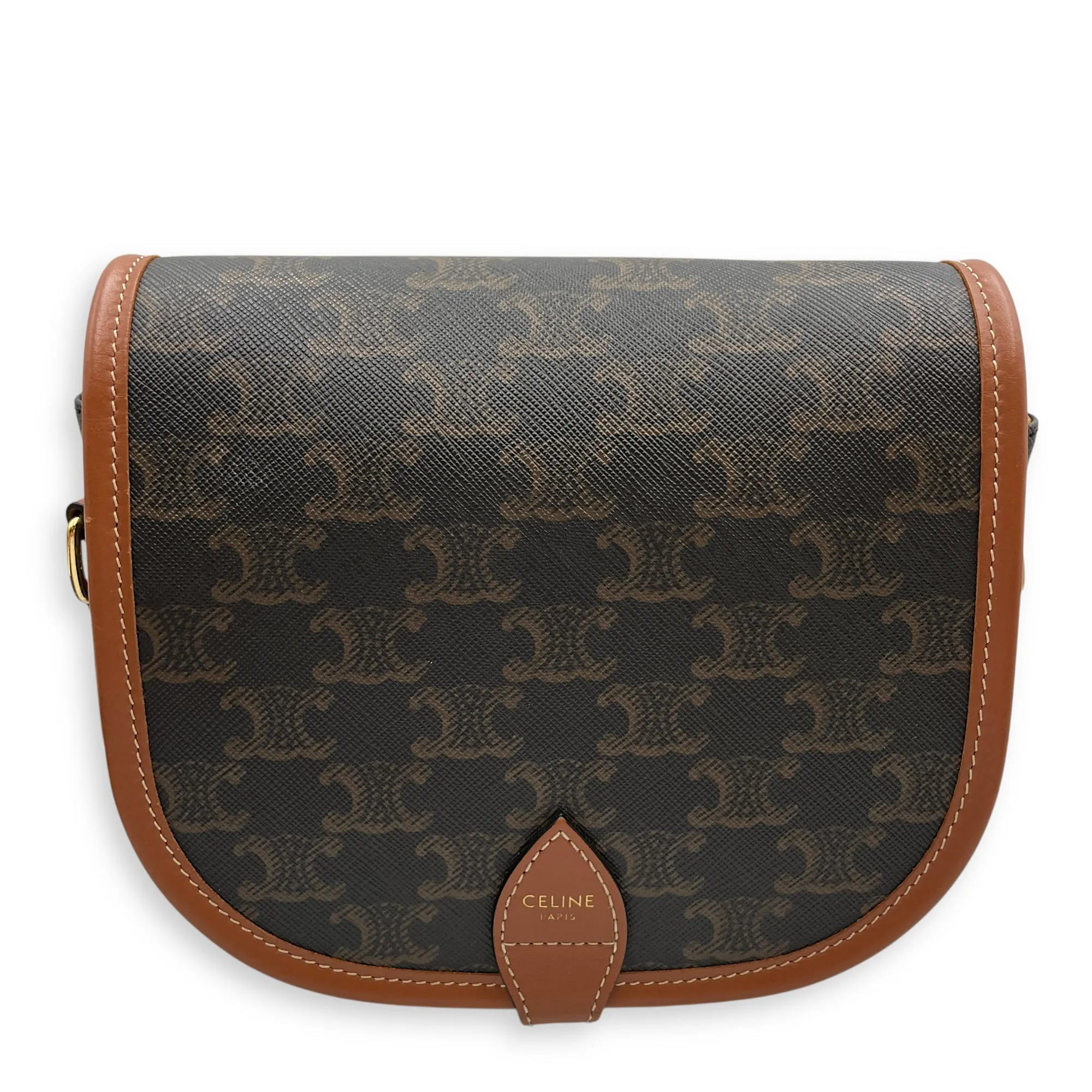Folco Medium Brown Crossbody Bag in Triomphe Canvas, Gold hardware