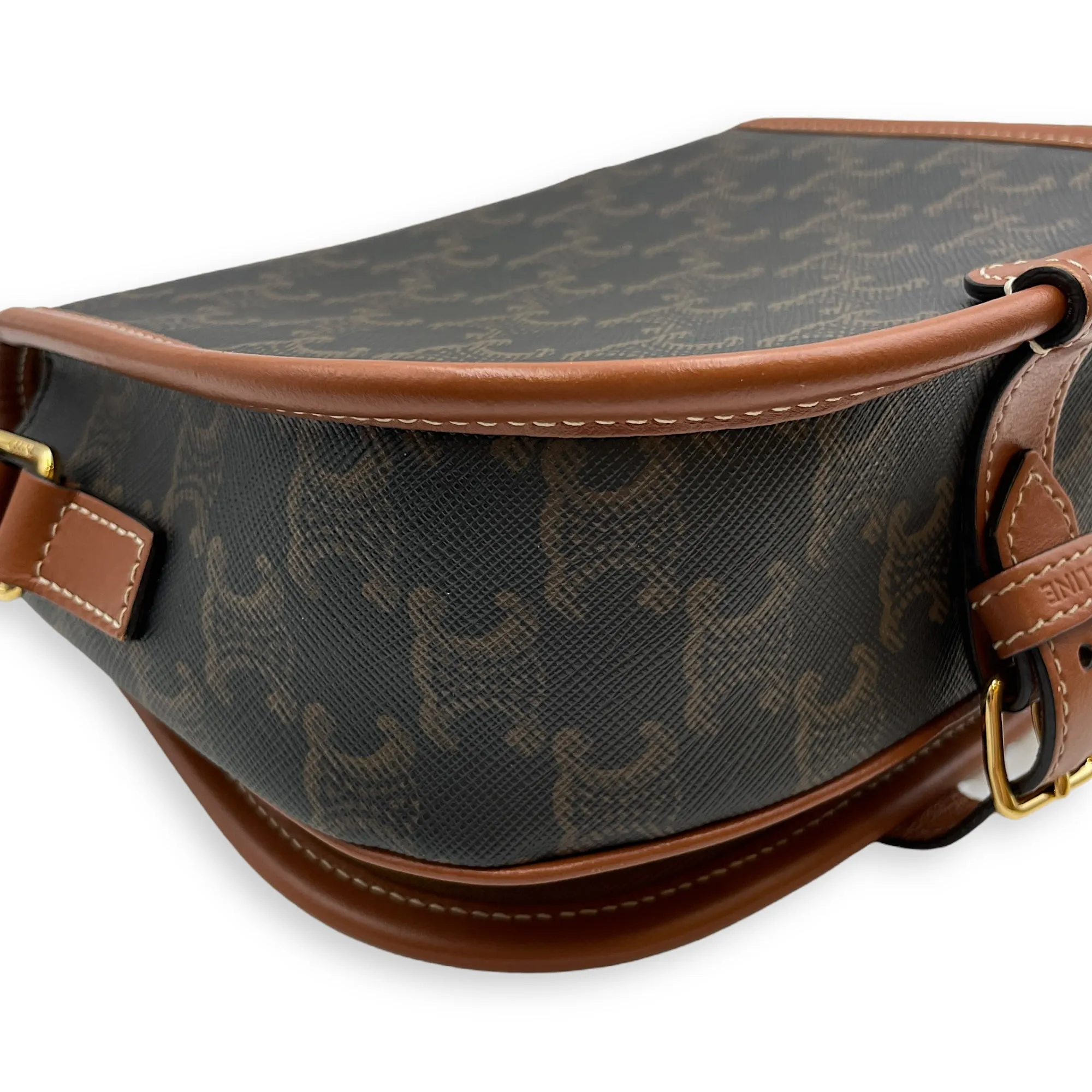 Folco Medium Brown Crossbody Bag in Triomphe Canvas, Gold hardware