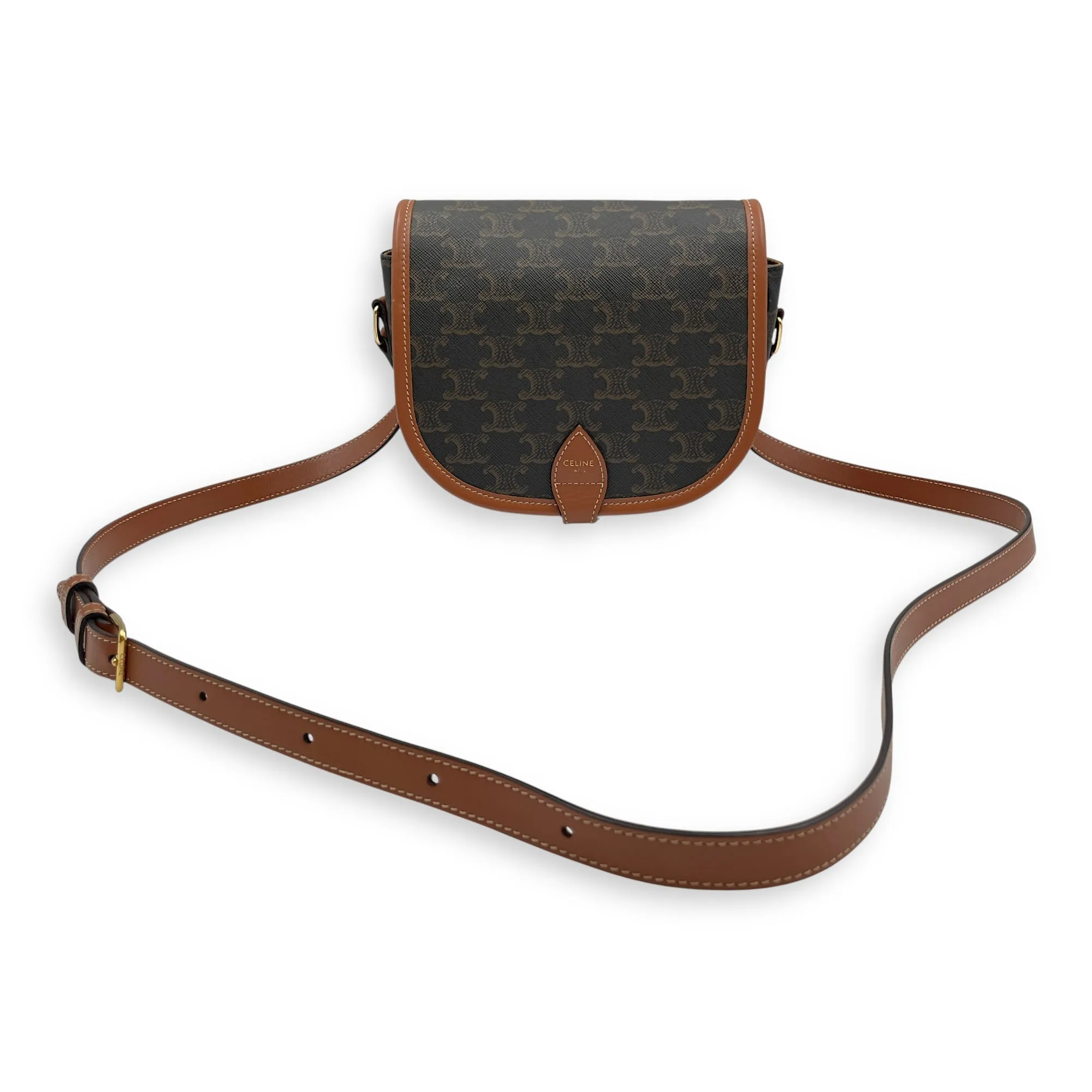 Folco Medium Brown Crossbody Bag in Triomphe Canvas, Gold hardware