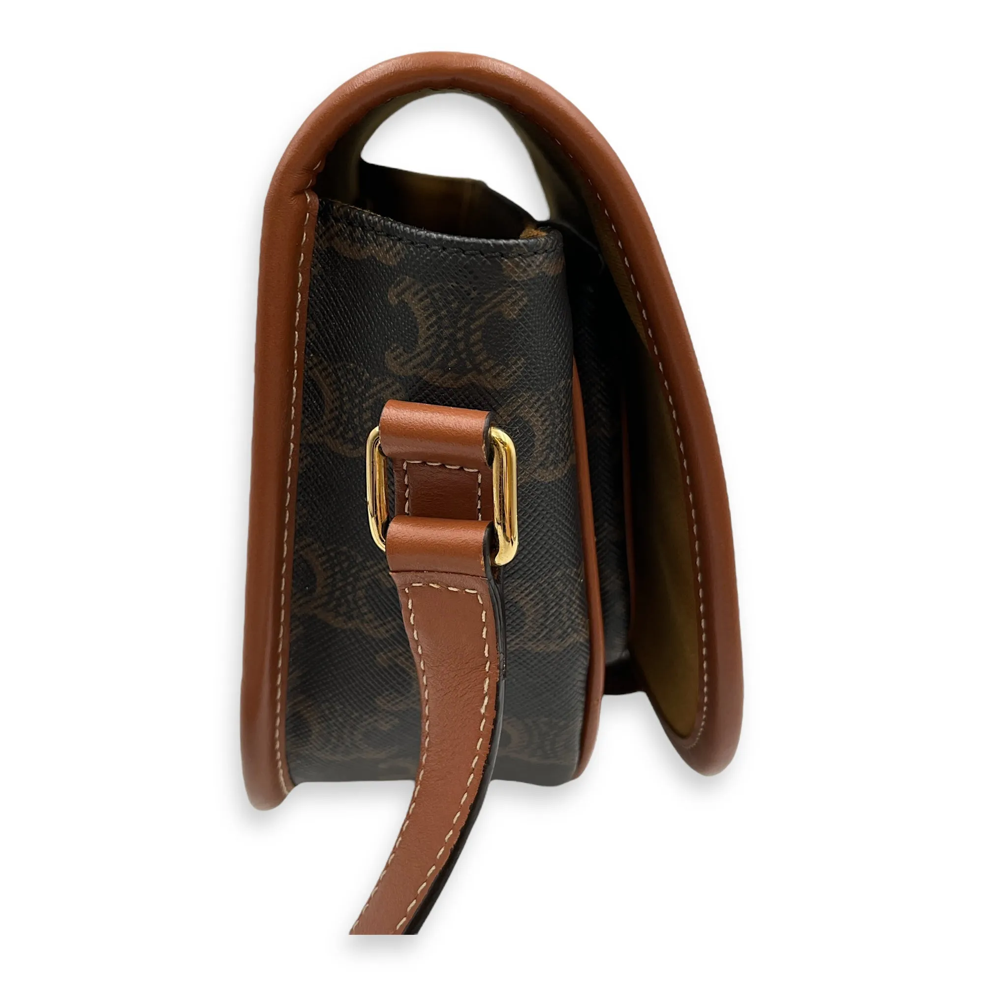 Folco Medium Brown Crossbody Bag in Triomphe Canvas, Gold hardware