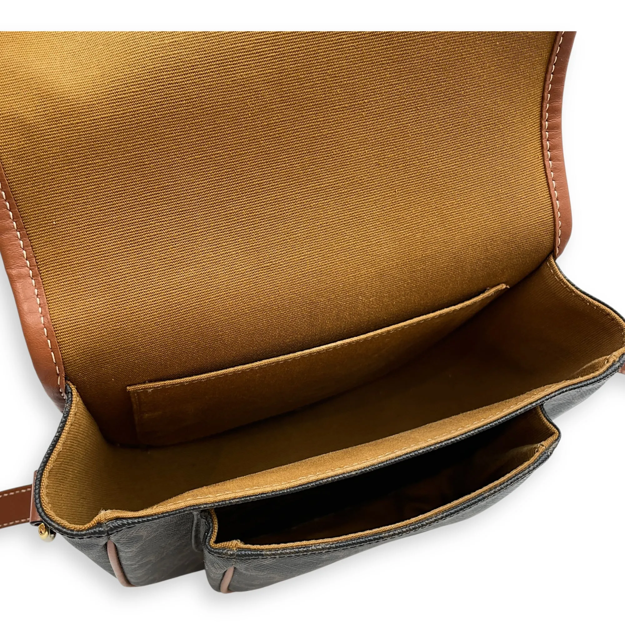 Folco Medium Brown Crossbody Bag in Triomphe Canvas, Gold hardware