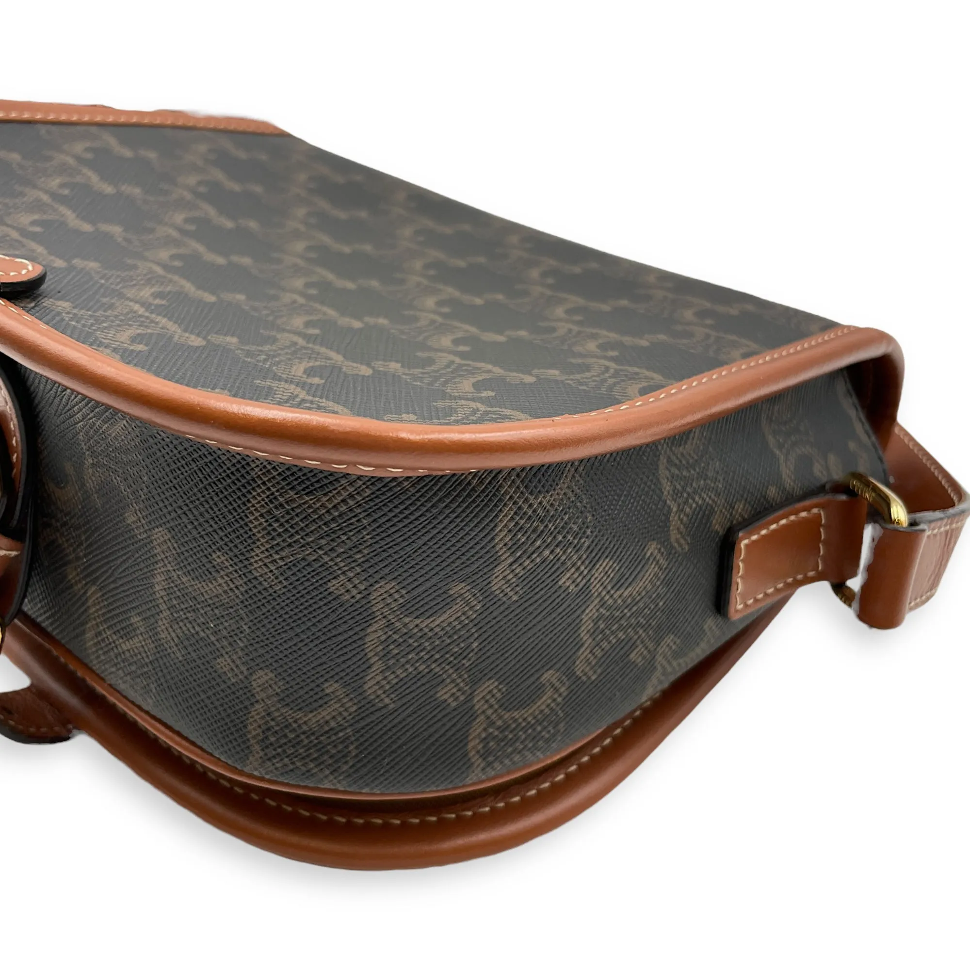 Folco Medium Brown Crossbody Bag in Triomphe Canvas, Gold hardware