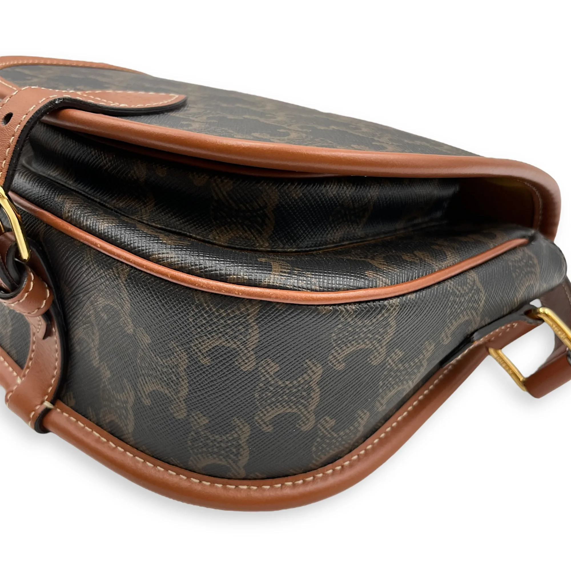 Folco Medium Brown Crossbody Bag in Triomphe Canvas, Gold hardware