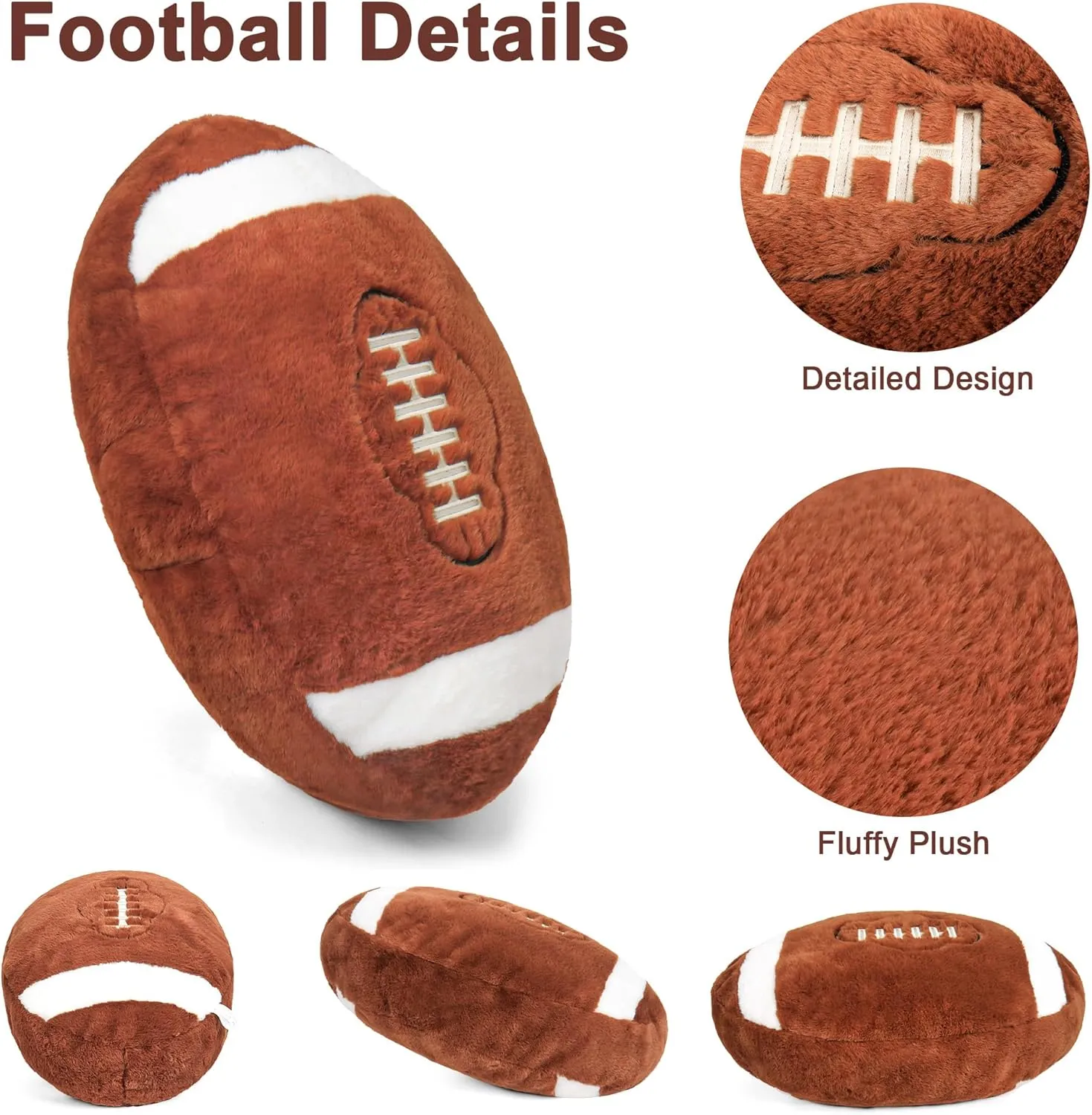 Football Pillow - 22in Soft Football Plush Stuffed Animal, Fluffy Ball Pillow for Kids & Adults, Couch Bedroom Decor, Sports Fan Gift