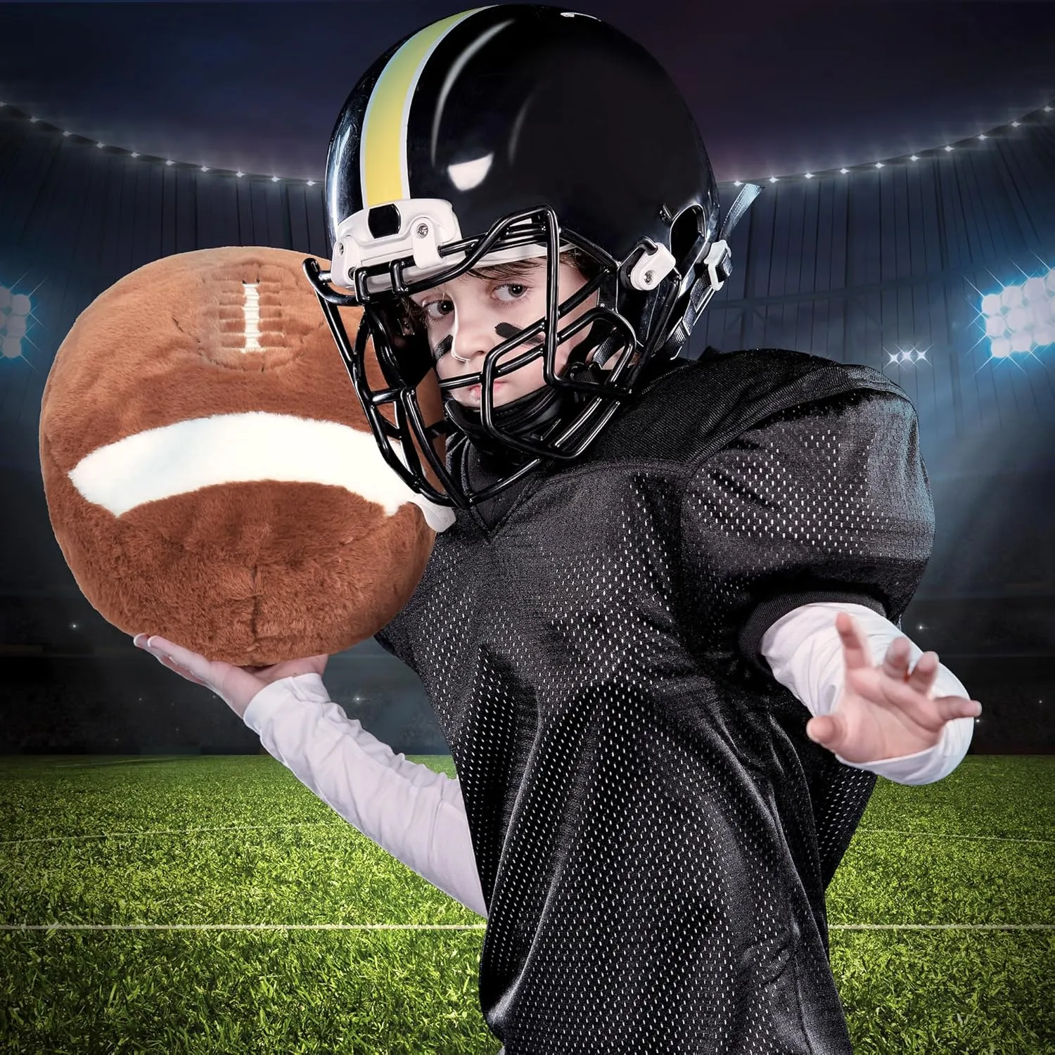 Football Pillow - 22in Soft Football Plush Stuffed Animal, Fluffy Ball Pillow for Kids & Adults, Couch Bedroom Decor, Sports Fan Gift