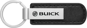 for Buick Silver Metal Plate Black PU Leather Strap Key Chain Keychain, Official Licensed
