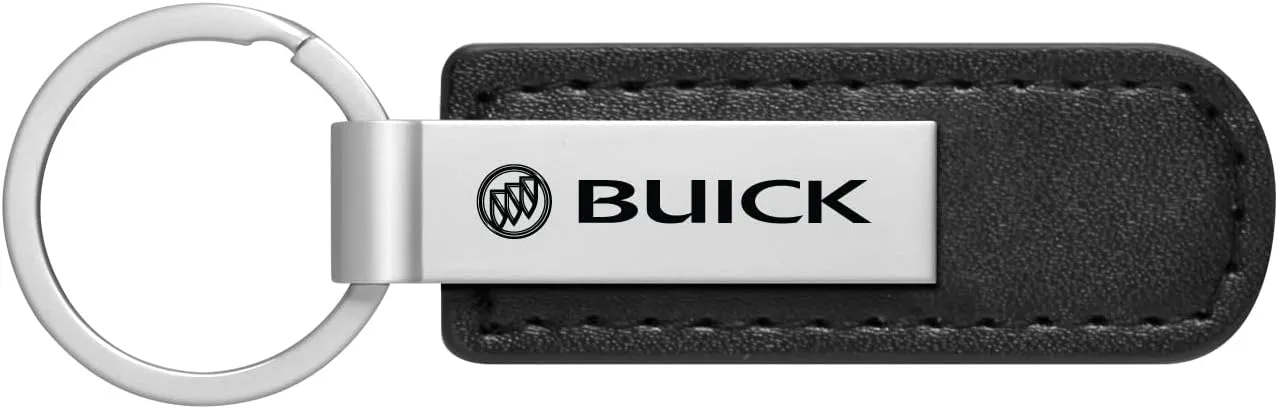 for Buick Silver Metal Plate Black PU Leather Strap Key Chain Keychain, Official Licensed