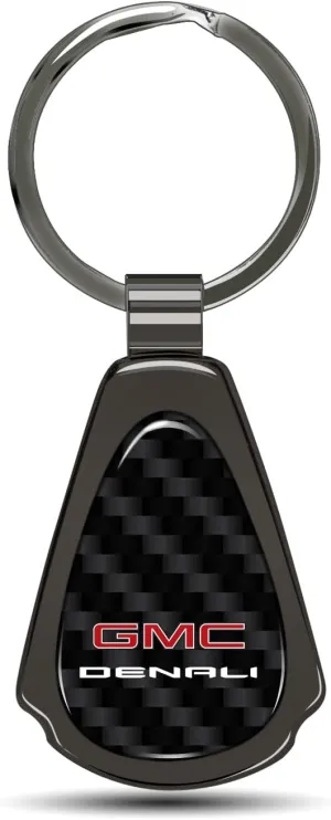 for GMC Denali Real Black Carbon Fiber Metal Teardrop Key Chain Keychain, Official Licensed