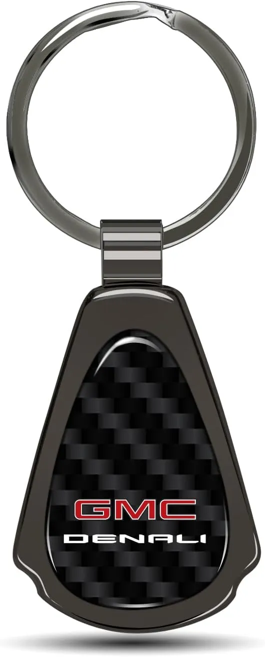 for GMC Denali Real Black Carbon Fiber Metal Teardrop Key Chain Keychain, Official Licensed