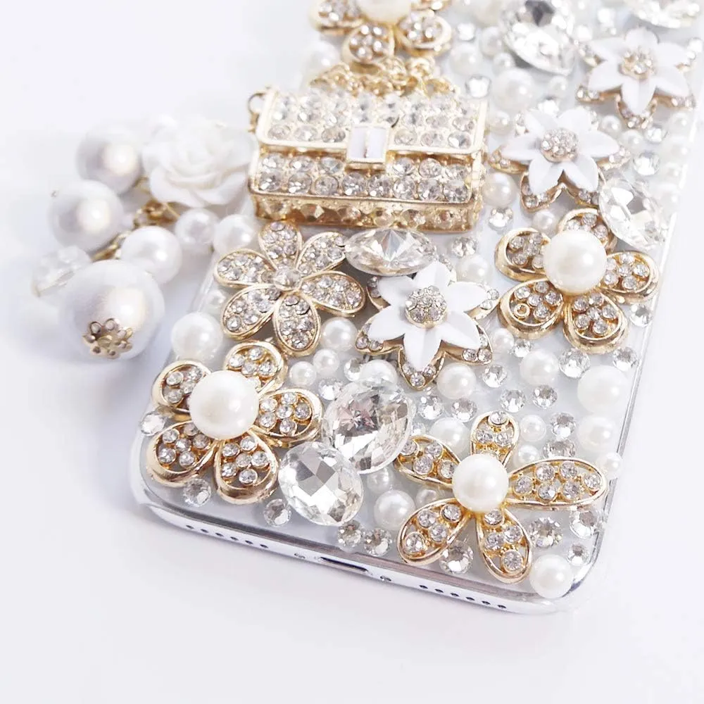 for iPhone Xr Women Case, Handbag Design Sparkly Rhinestone Cover, Cute Girly Bling Diamond Snow Flower, Beauty for iPhone 10r 6.1 Inch 2018