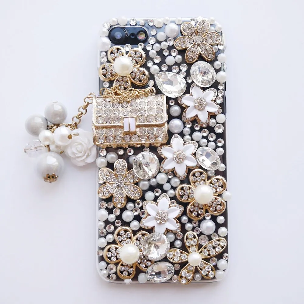for iPhone Xr Women Case, Handbag Design Sparkly Rhinestone Cover, Cute Girly Bling Diamond Snow Flower, Beauty for iPhone 10r 6.1 Inch 2018