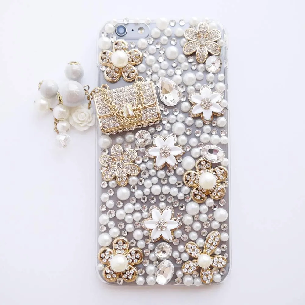 for iPhone Xr Women Case, Handbag Design Sparkly Rhinestone Cover, Cute Girly Bling Diamond Snow Flower, Beauty for iPhone 10r 6.1 Inch 2018