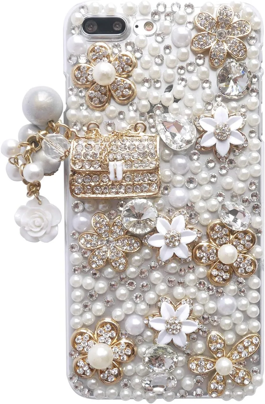for iPhone Xr Women Case, Handbag Design Sparkly Rhinestone Cover, Cute Girly Bling Diamond Snow Flower, Beauty for iPhone 10r 6.1 Inch 2018