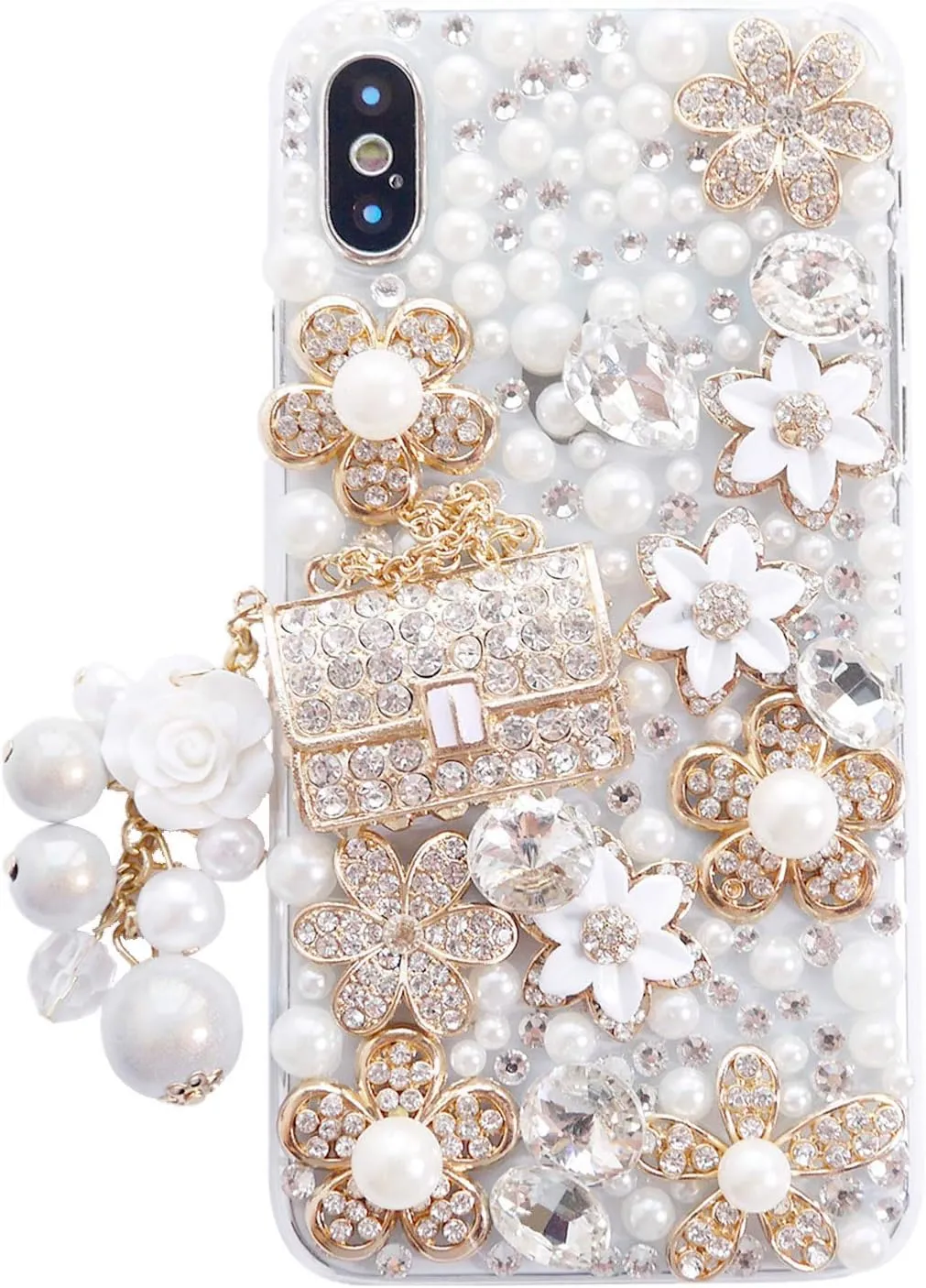 for iPhone Xr Women Case, Handbag Design Sparkly Rhinestone Cover, Cute Girly Bling Diamond Snow Flower, Beauty for iPhone 10r 6.1 Inch 2018