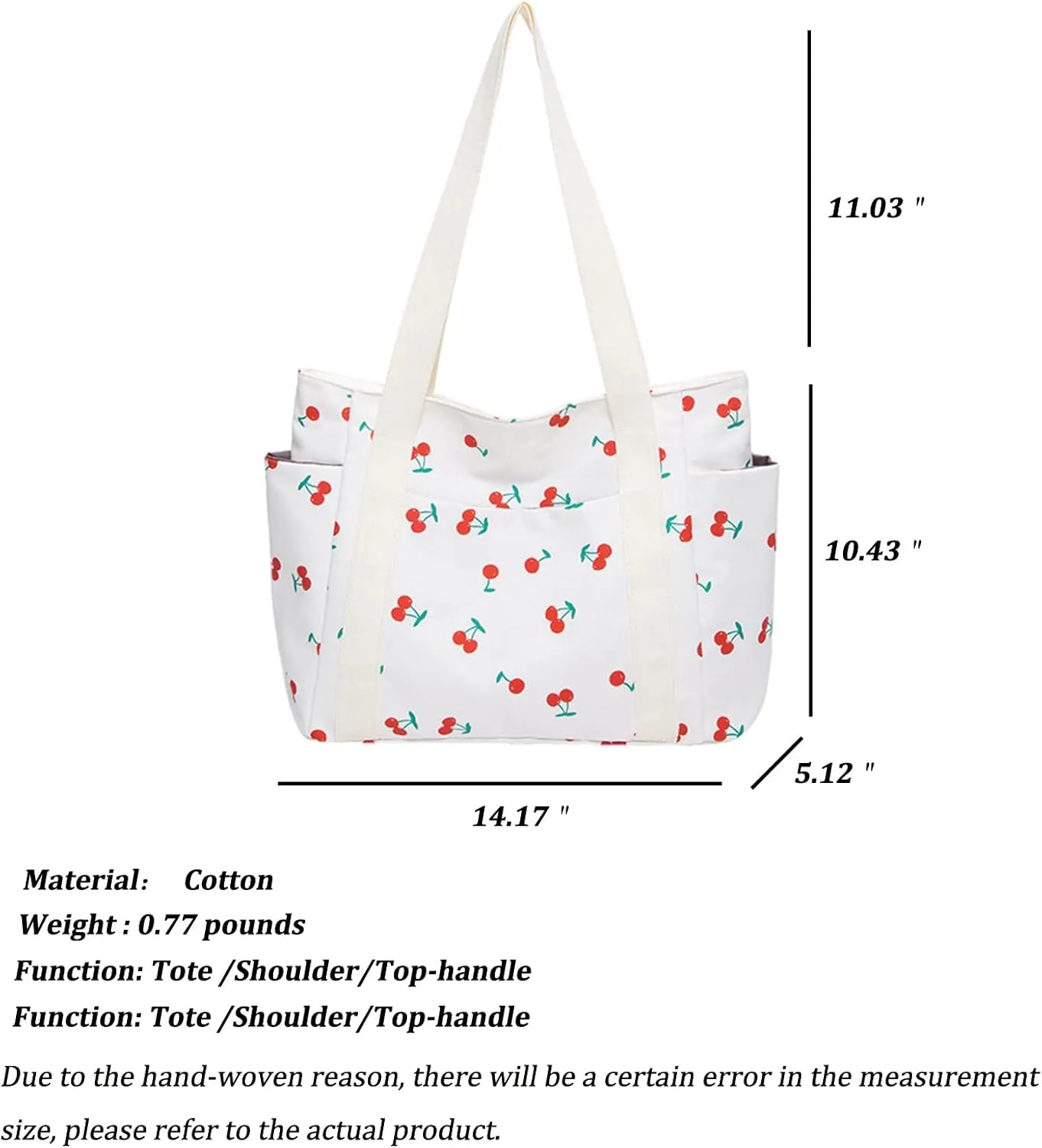 FOTN Cherry Tote Bag for Women, Everyday Work Tote,Large CanvasTote Purse with Multiple Pockets for Travel Daily Use