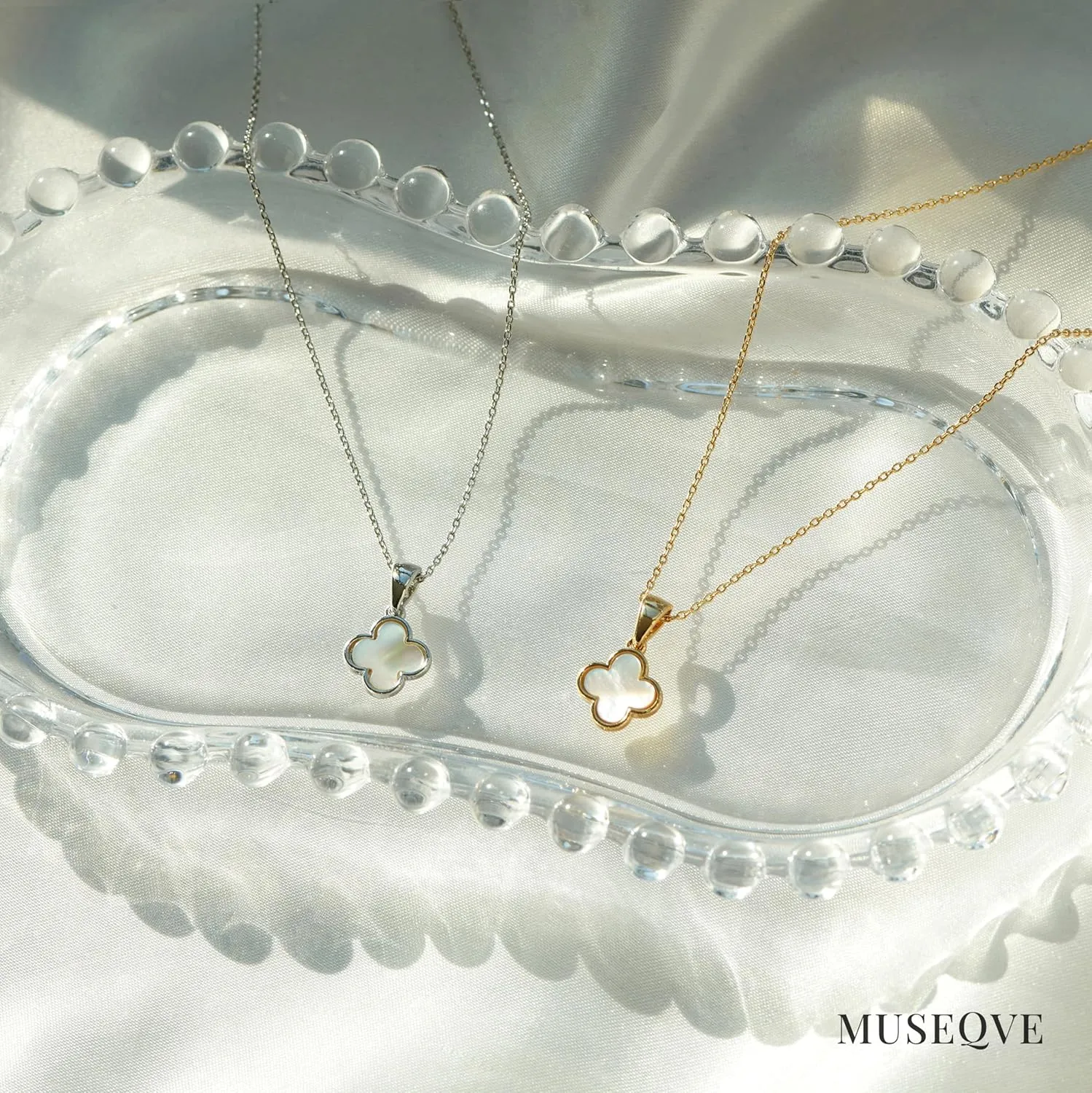Four Leaf Clover Necklace for Women Dainty Mother of Pearl White Black Onyx Pink Blue Mint Green Crystal Lucky Clover Pendant 14K Gold Plated Jewelry Gifts [CVRN]